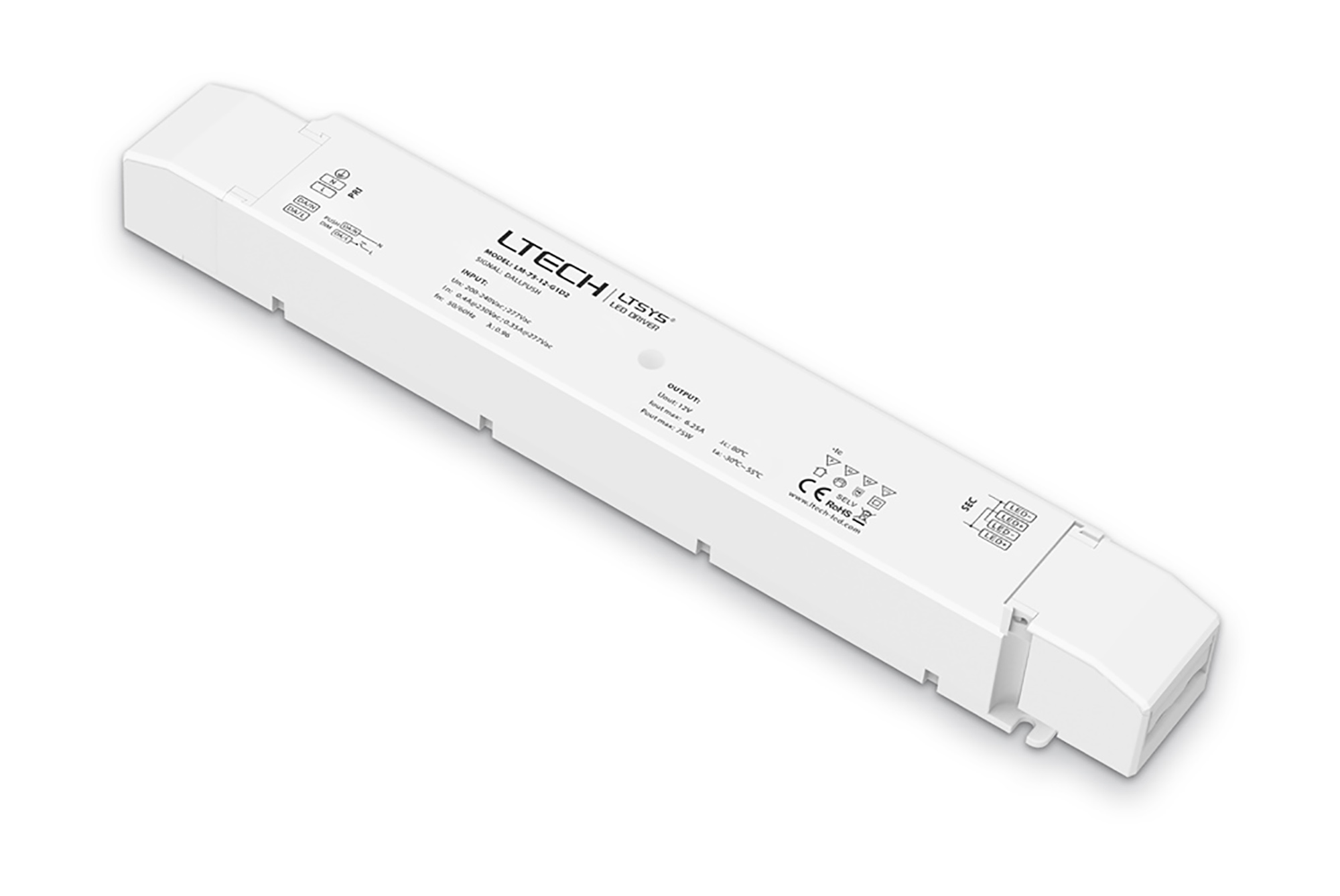 LM-75-12-G1D2  DALI Push Dim PWM 75W C. Voltage Linear Dimmable Driver 12V